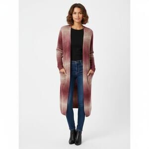 EUC FOREVER 21 Fuzzy Ombre Knit Open Duster Cardigan Sweater Boho Grunge Sz M